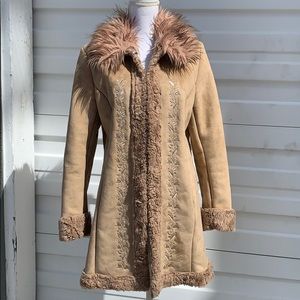 Faux suede jacket with fake fur trim 90s